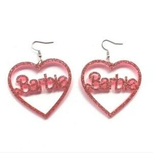 Barbie earrings, glittery pink sparkly kawaii pink hearts